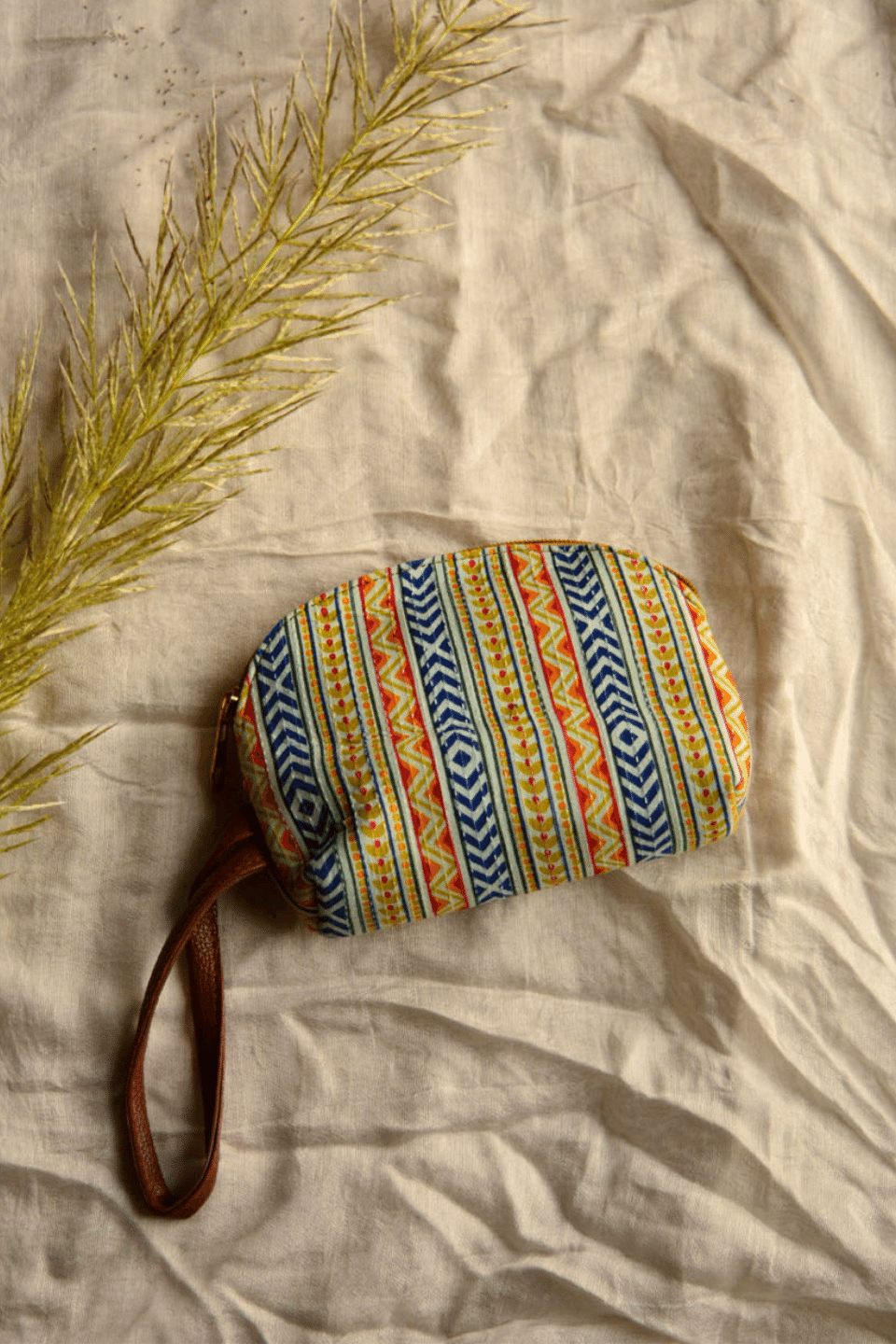 LocalLane Multicolour Boho Stripes Hand Block Printed Mini Pouch