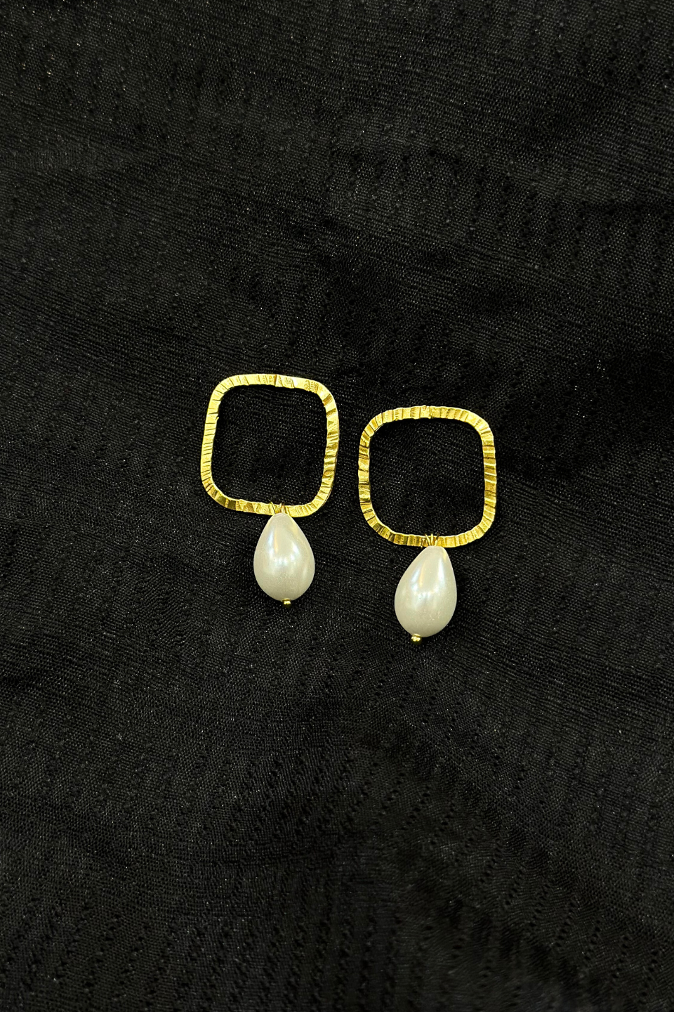 LocalLane Handcrafted Gold-Plated Square Pearl & Brass Studs