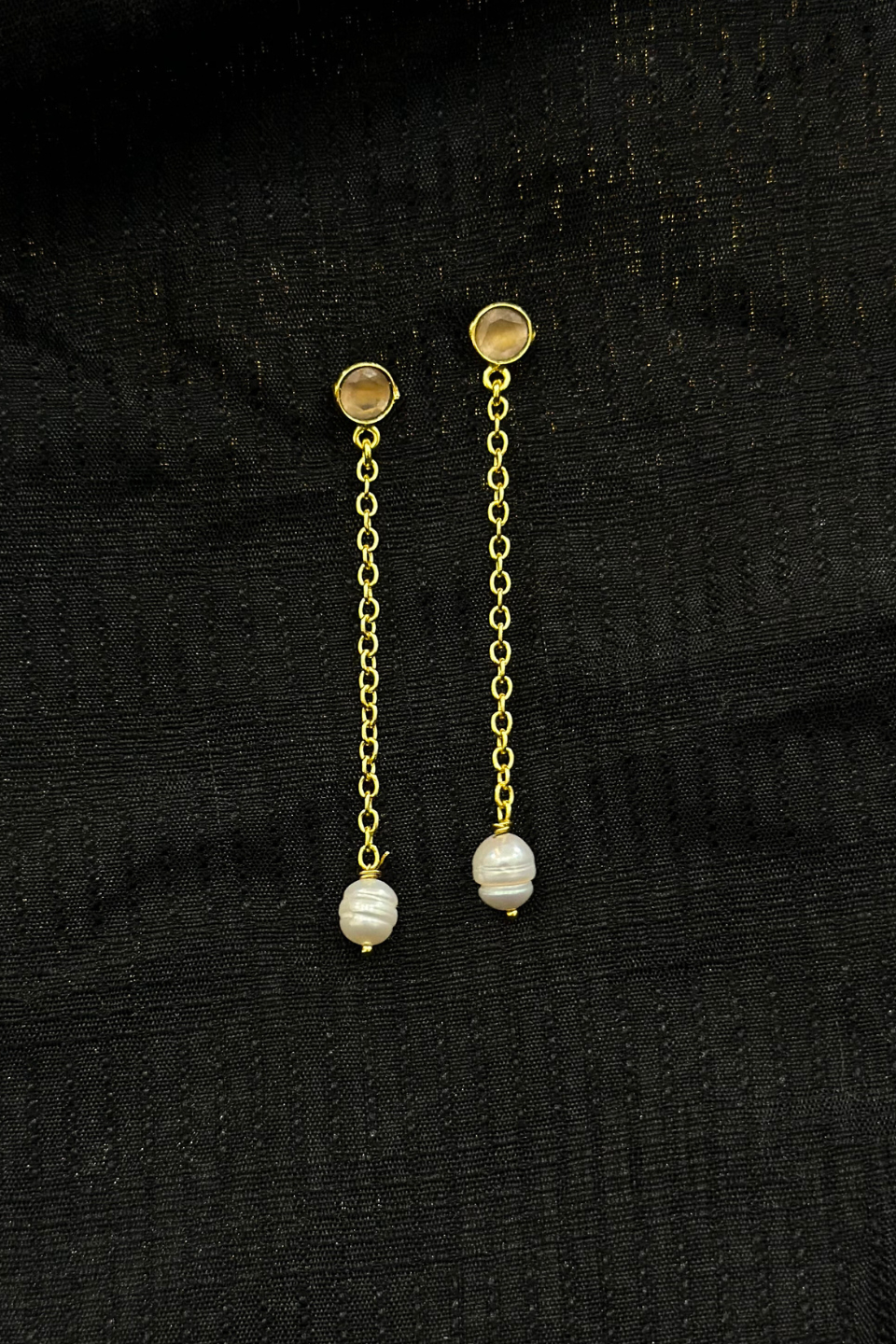 LocalLane Handcrafted Gold-Plated Fresh Water Pearl Chain Earrings