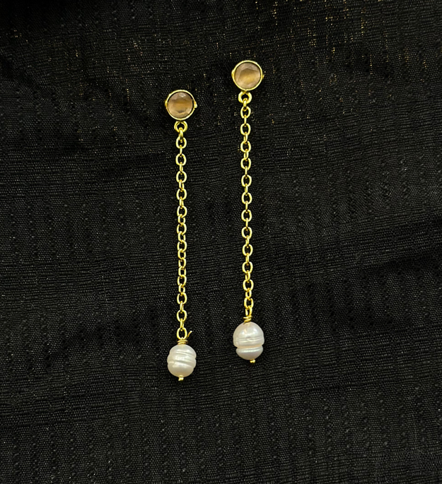 LocalLane Handcrafted Gold-Plated Fresh Water Pearl Chain Earrings