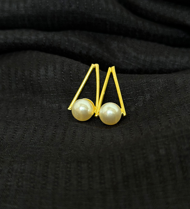 LocalLane Handcrafted Gold-Plated Pearl & Brass Studs