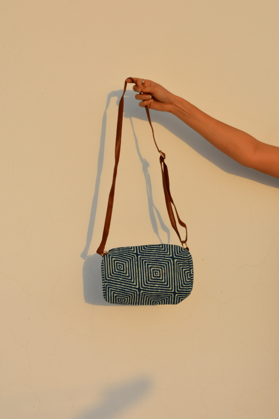 LocalLane Indigo Squares Hand Block Printed Sling Bag