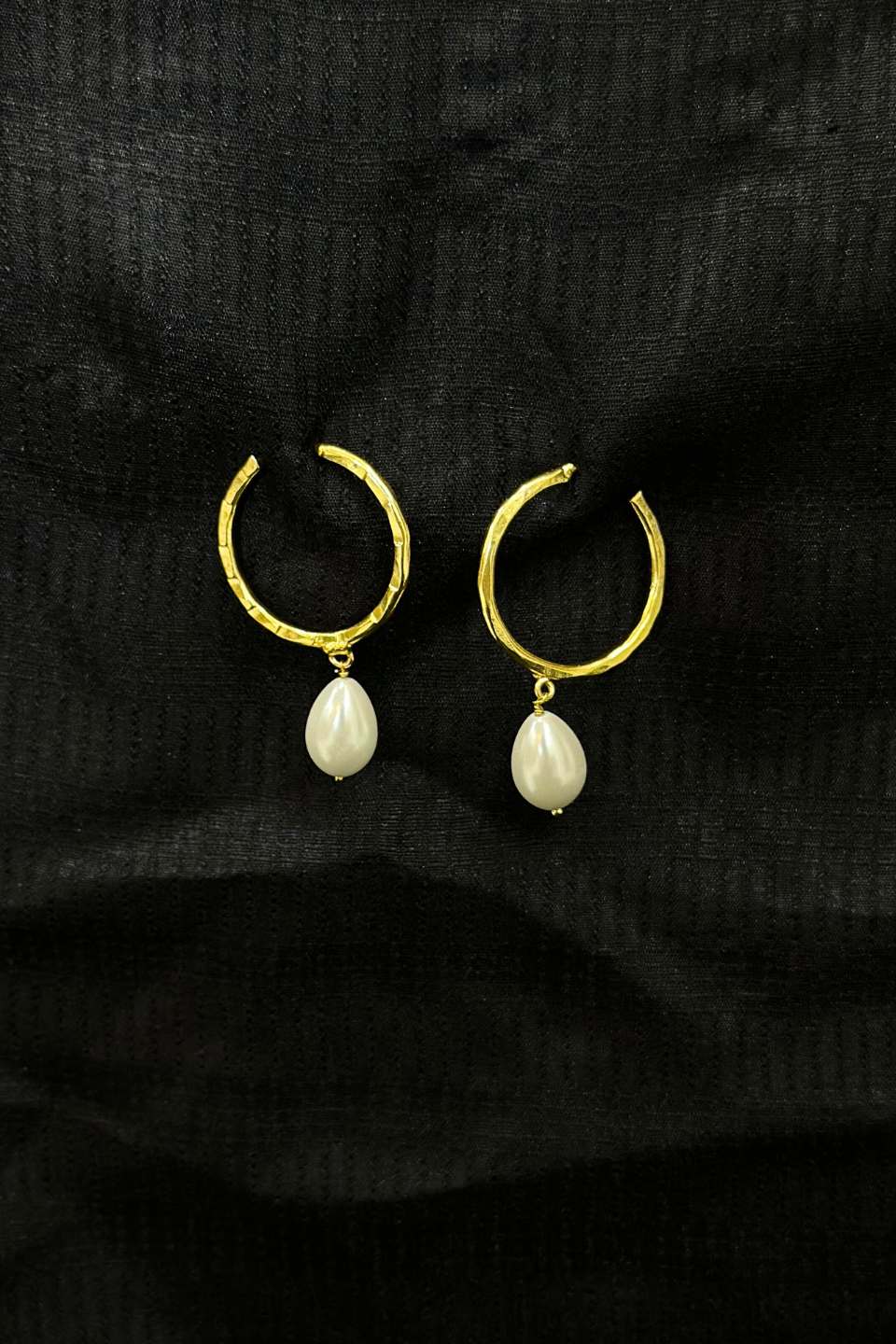 LocalLane Handcrafted Gold-Plated Pearl & Brass Small Hoops