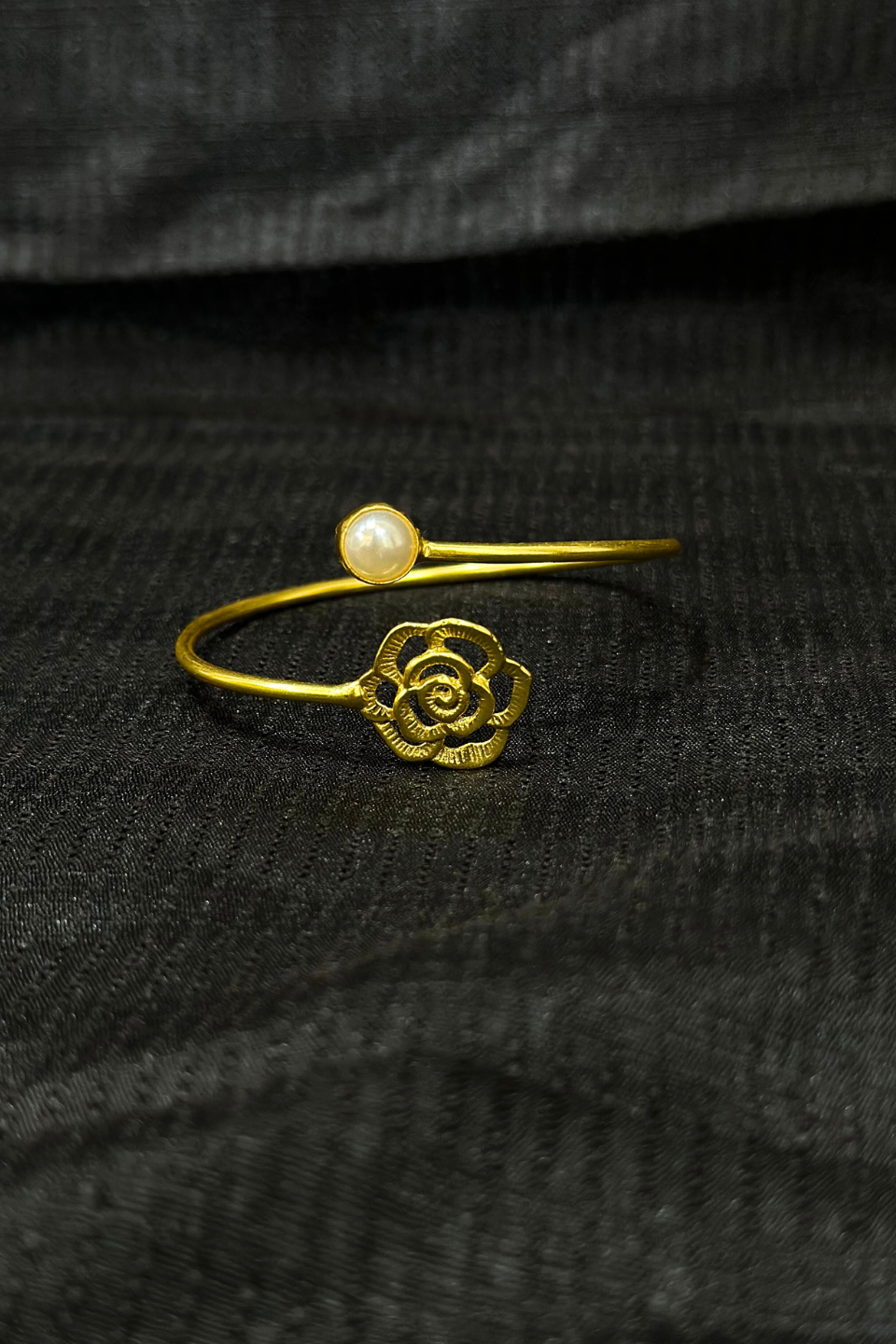 LocalLane Handcrafted Gold-Plated Rose Pearl & Brass Adjustable Bracelet