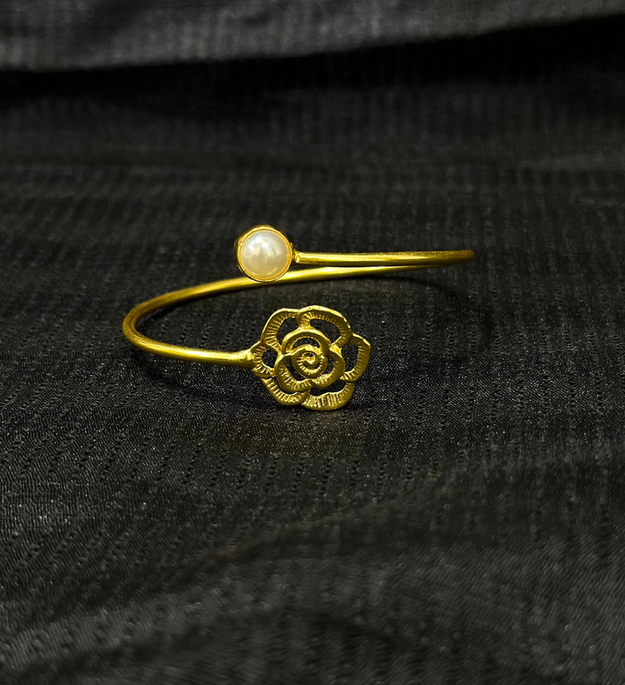 LocalLane Handcrafted Gold-Plated Rose Pearl & Brass Adjustable Bracelet