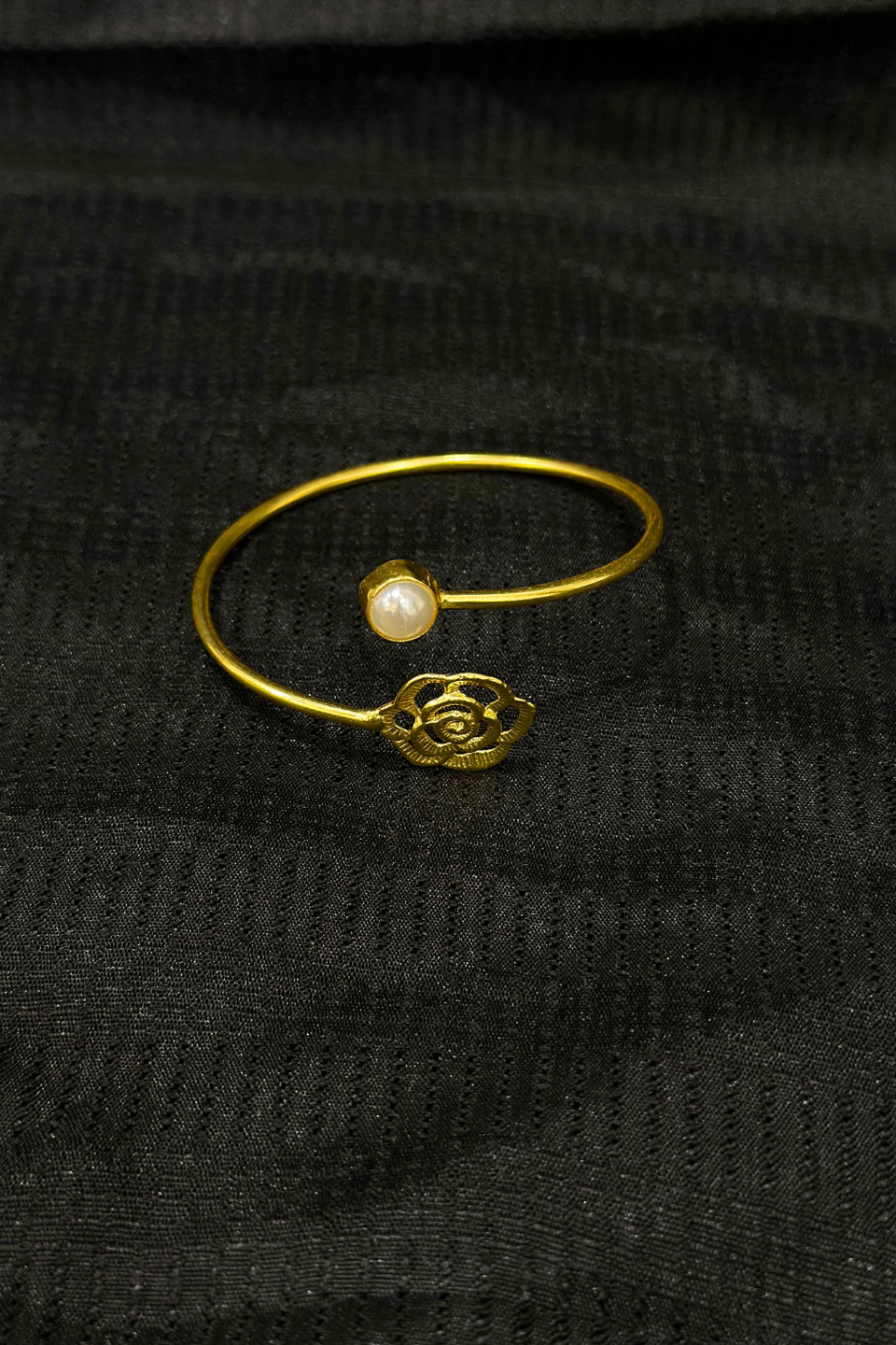 LocalLane Handcrafted Gold-Plated Rose Pearl & Brass Adjustable Bracelet