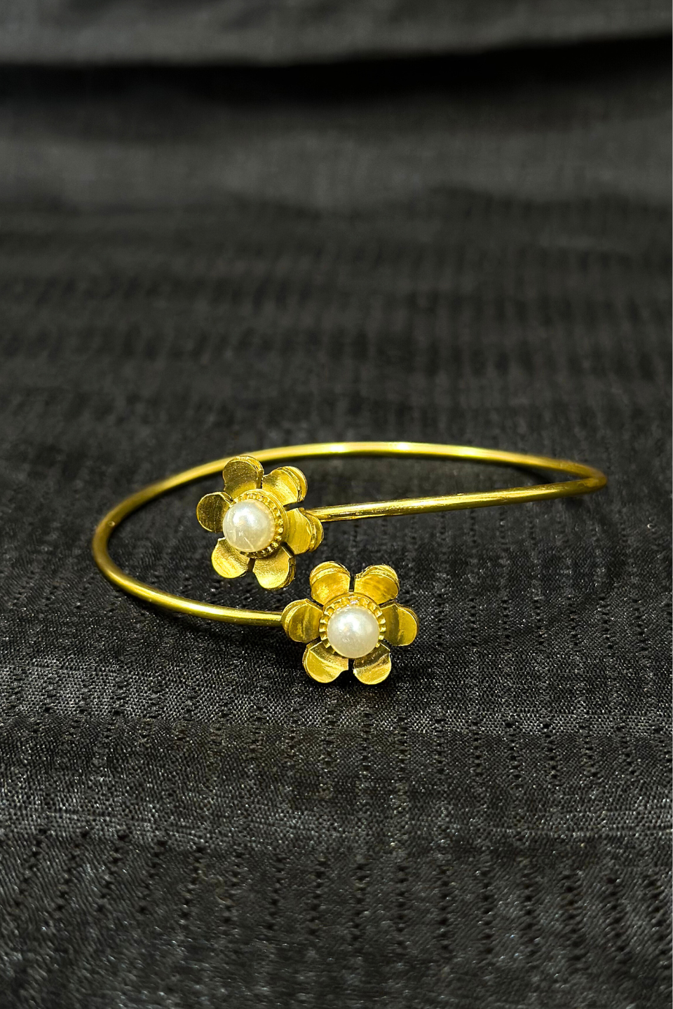 LocalLane Gold-Plated Fiesta Flower Pearl & Brass Adjustable Bracelet