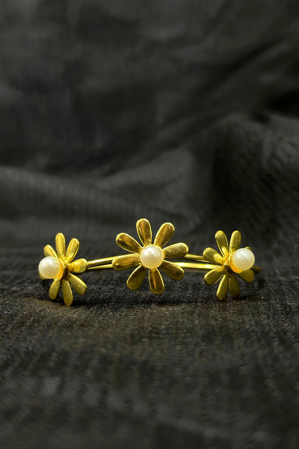 LocalLane Gold-Plated Blooming Lily Pearl & Brass Adjustable Bracelet