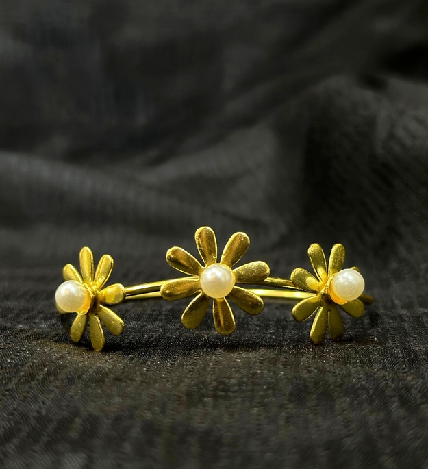 LocalLane Gold-Plated Blooming Lily Pearl & Brass Adjustable Bracelet