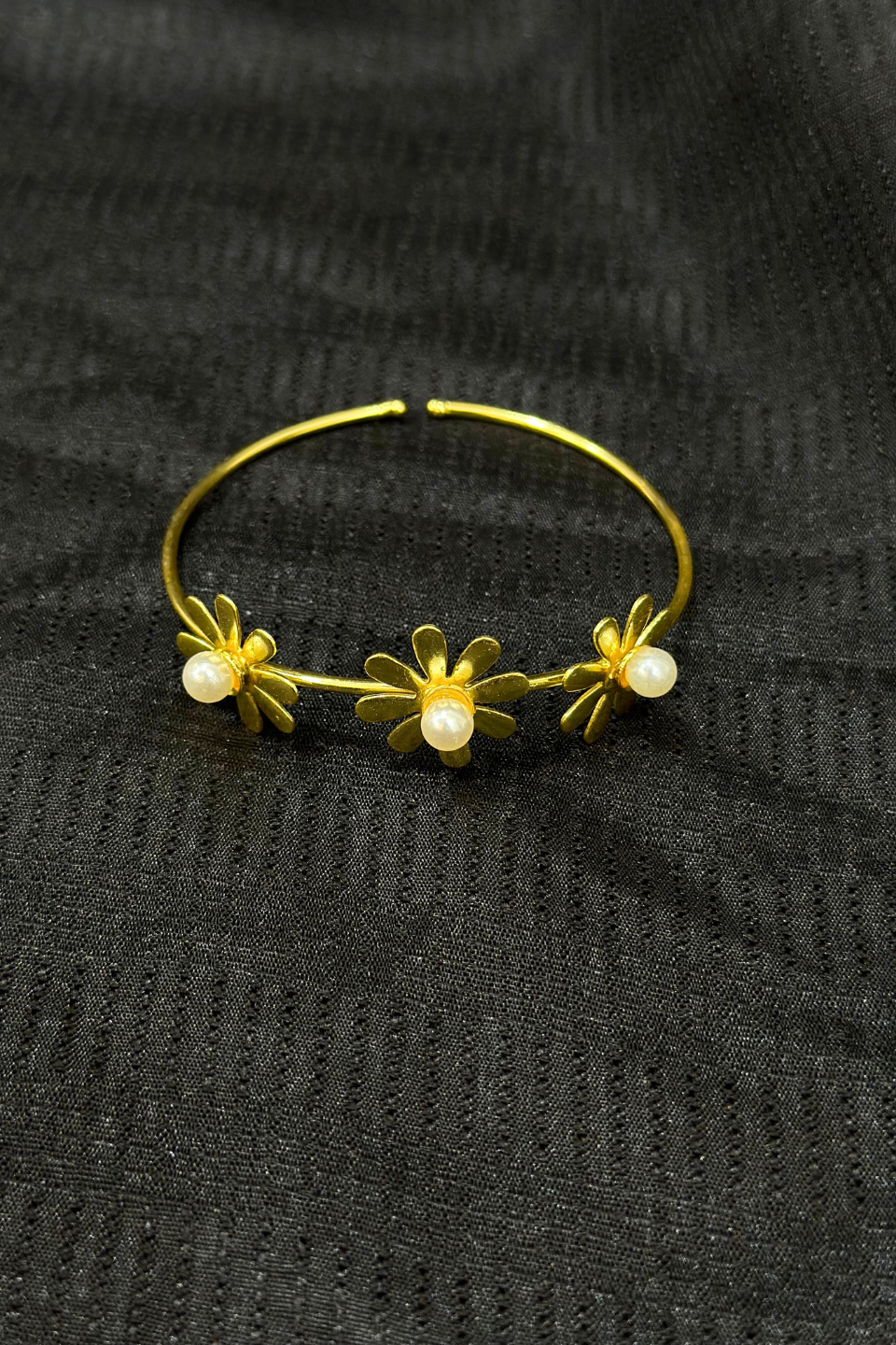 LocalLane Gold-Plated Blooming Lily Pearl & Brass Adjustable Bracelet