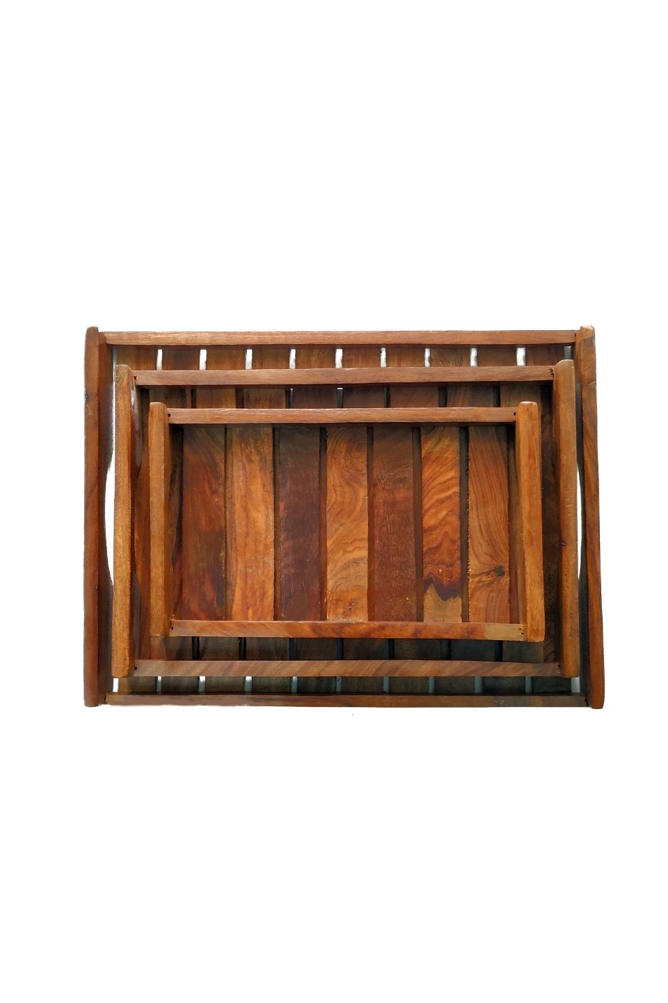 LocalLane Handcrafted Sheesham Wood Serving Trays – Set of 3