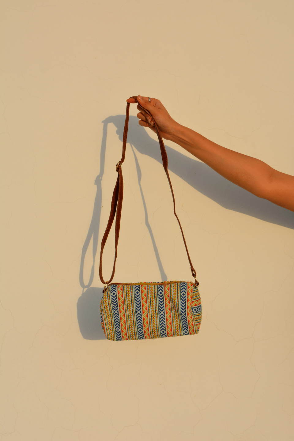 LocalLane Multicolour Boho Stripes Hand Block Printed Sling Bag