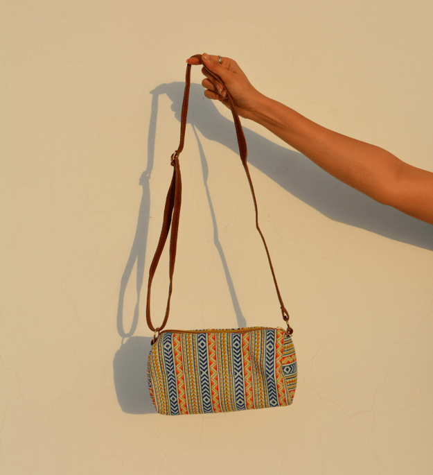 LocalLane Multicolour Boho Stripes Hand Block Printed Sling Bag