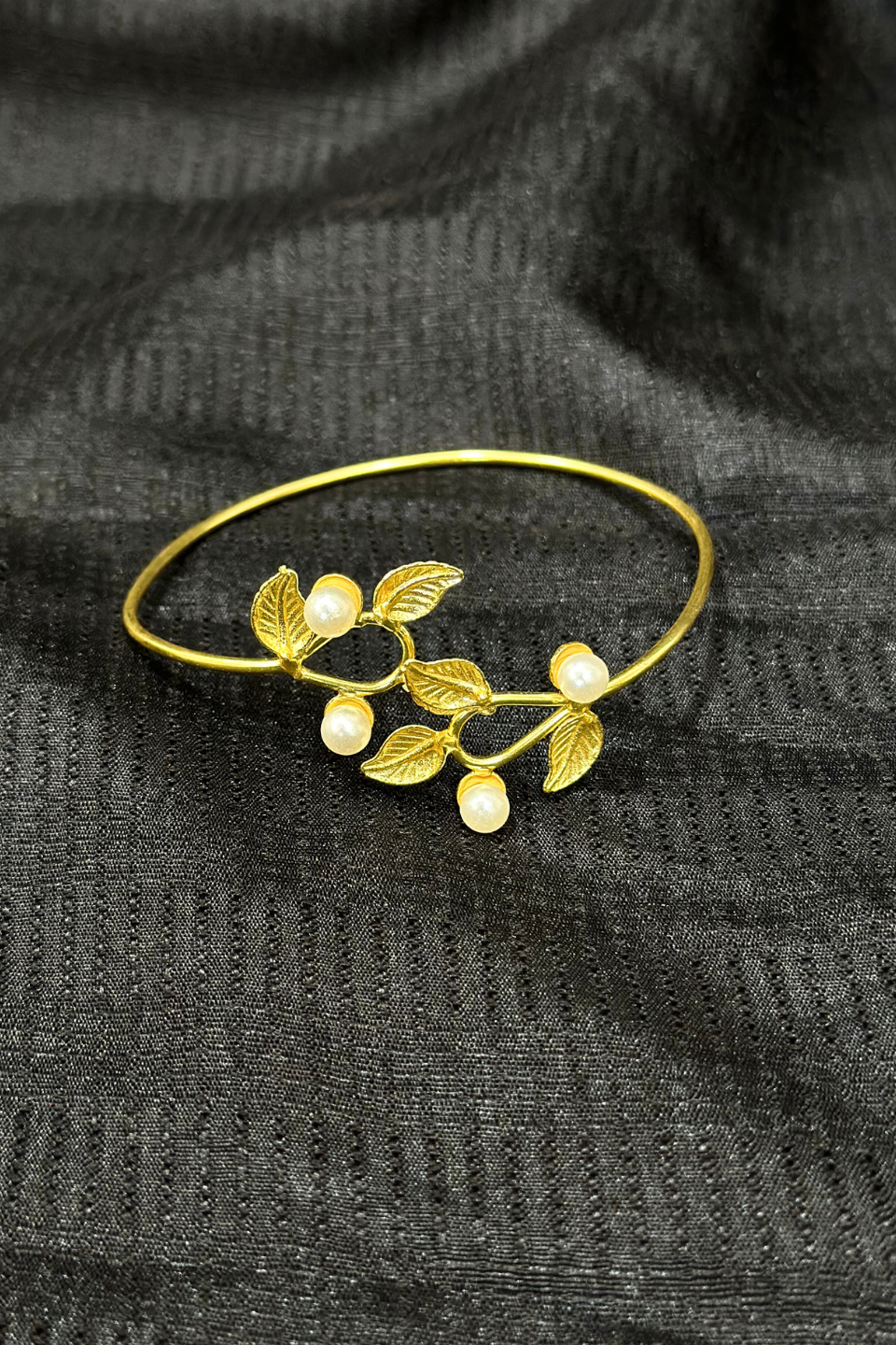 LocalLane Gold-Plated Trailing Vines Pearl & Brass Adjustable Bracelet