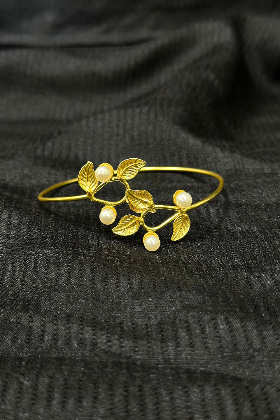 LocalLane Gold-Plated Trailing Vines Pearl & Brass Adjustable Bracelet