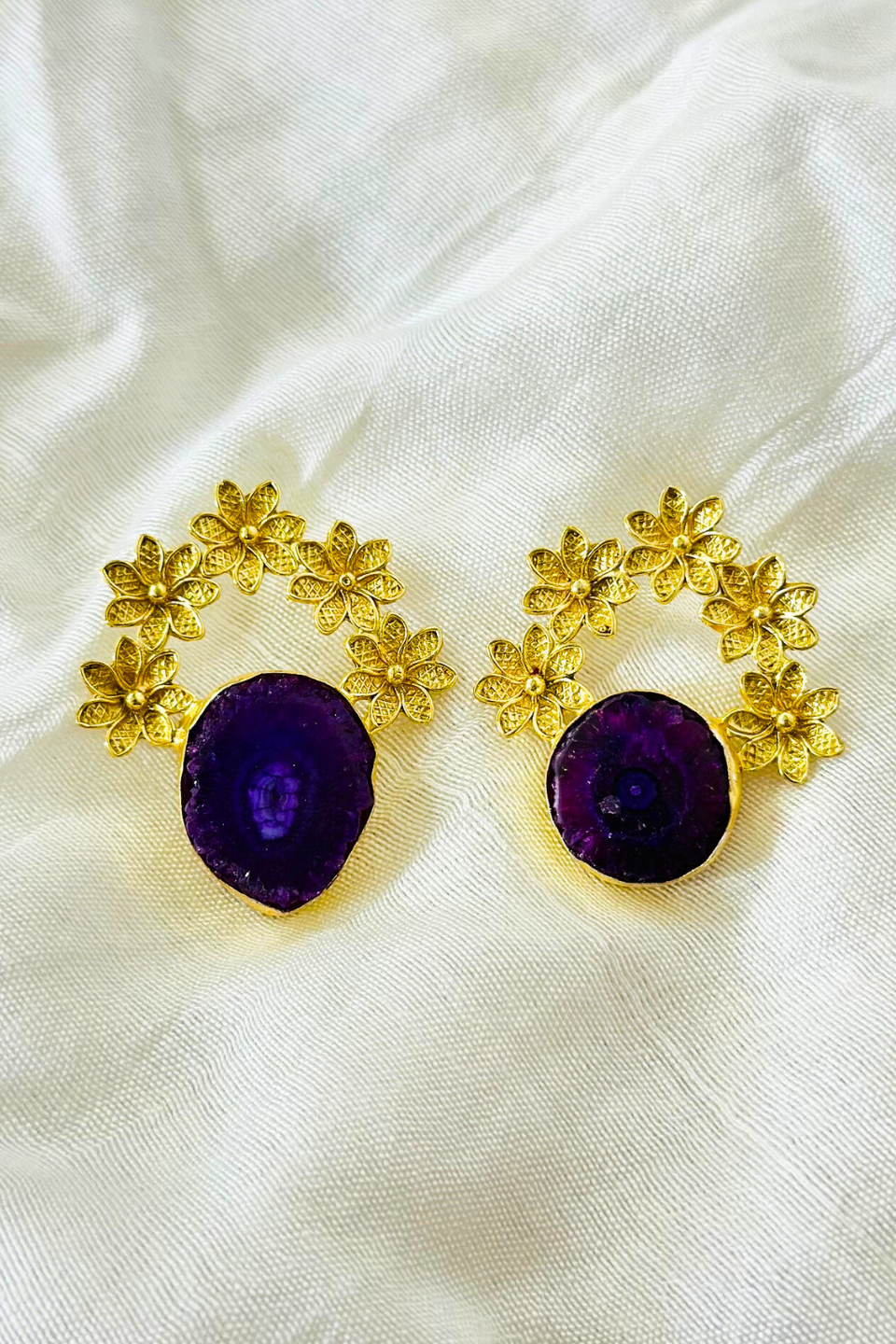 LocalLane Gold-Plated Natural Amethyst Stone Earrings