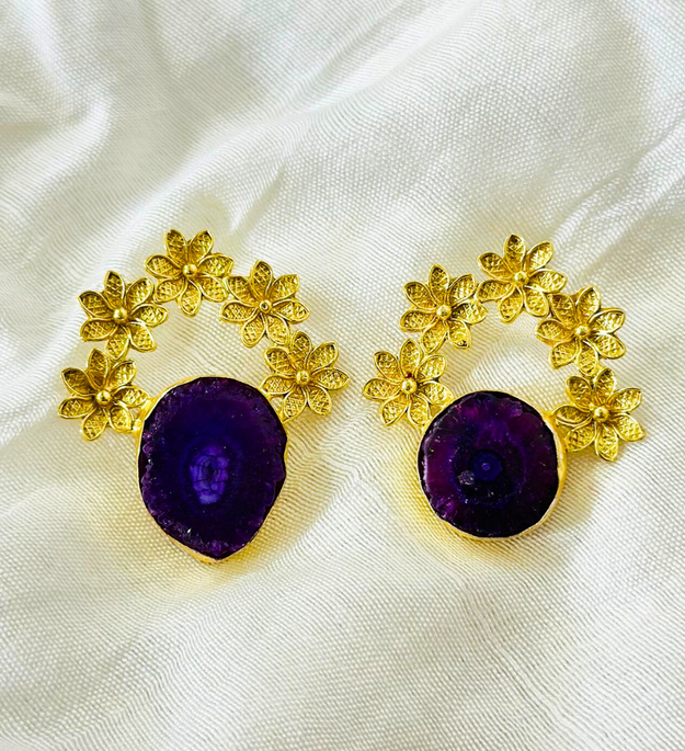 LocalLane Gold-Plated Natural Amethyst Stone Earrings