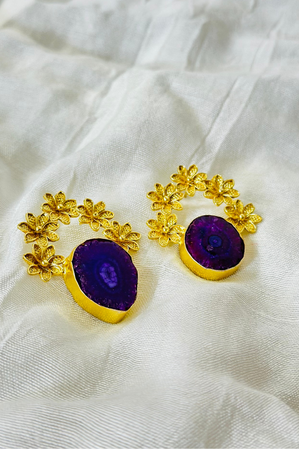 LocalLane Gold-Plated Natural Amethyst Stone Earrings