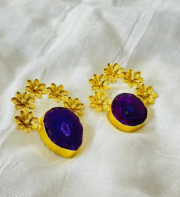 LocalLane Gold-Plated Natural Amethyst Stone Earrings