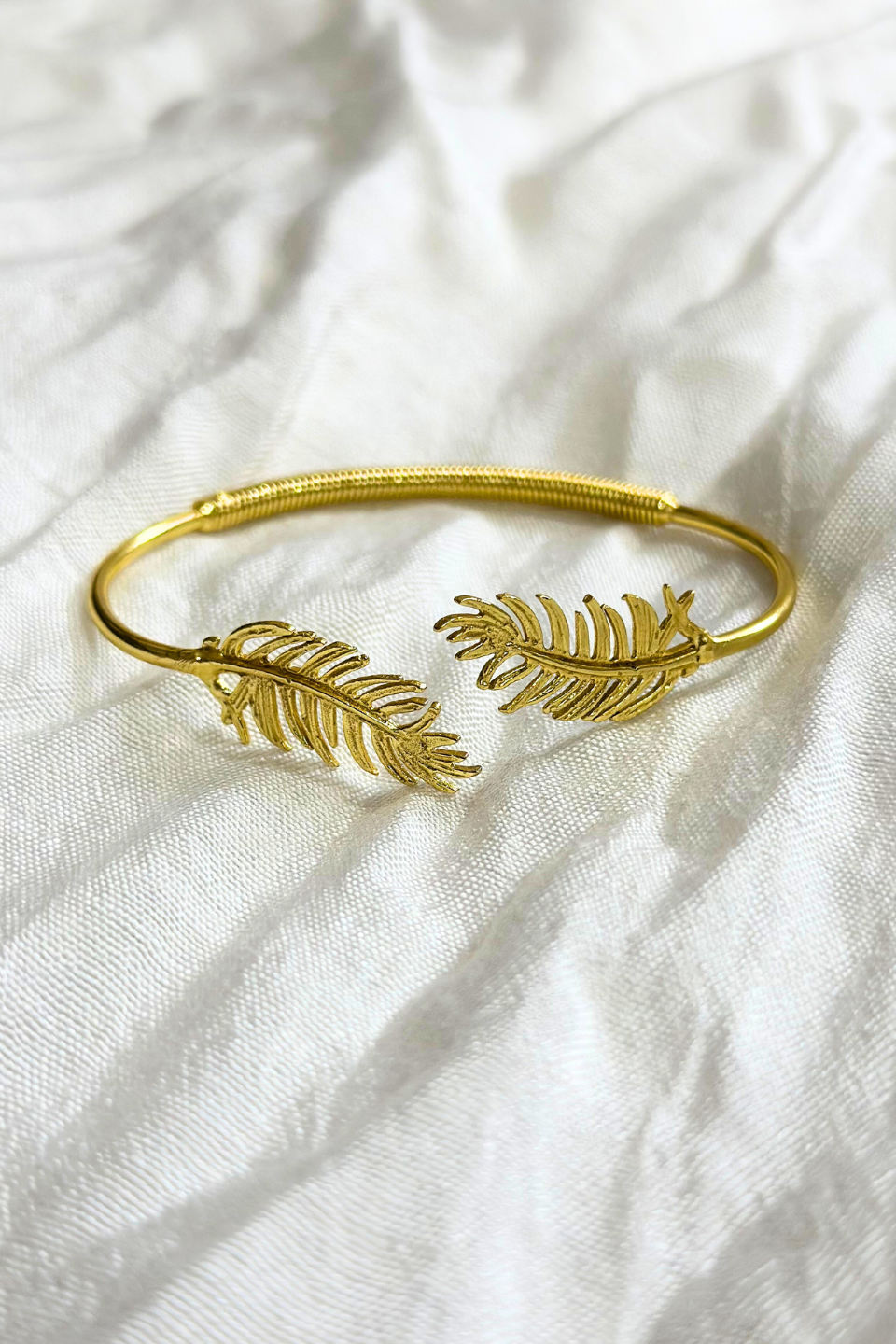 LocalLane Gold-Plated Adjustable Brass Feather Bracelet