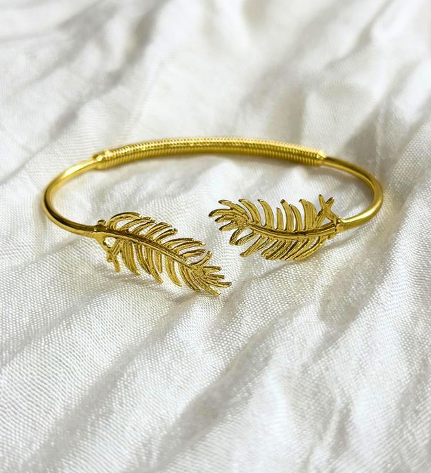 LocalLane Gold-Plated Adjustable Brass Feather Bracelet