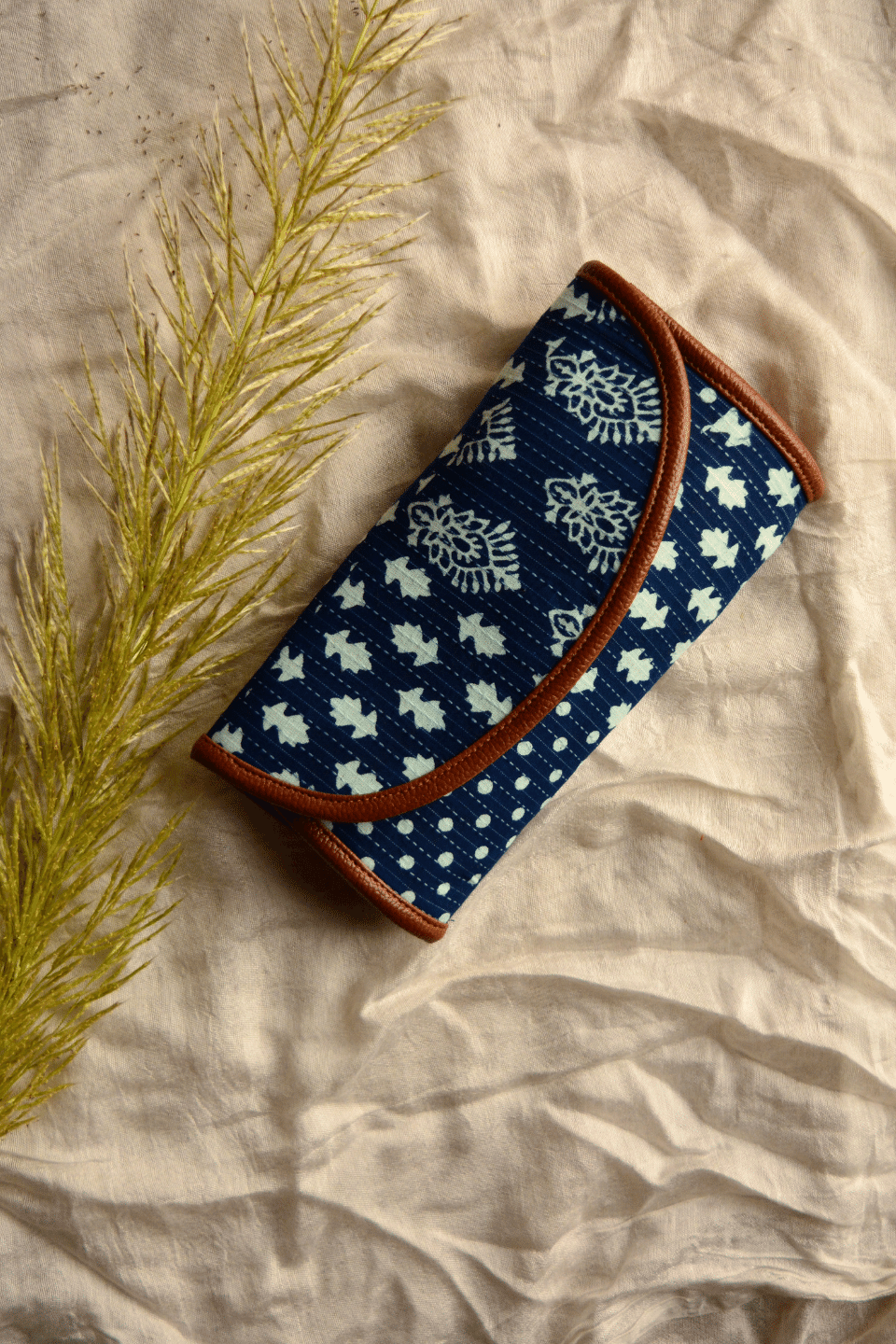 LocalLane Indigo Floral Hand Block Printed Envelope Wallet