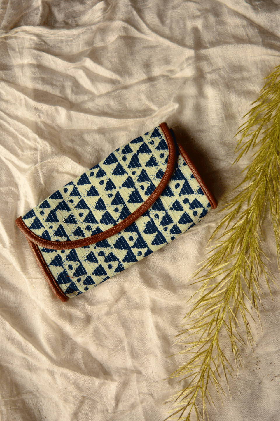 LocalLane Indigo Geometric Hand Block Printed Envelope Wallet