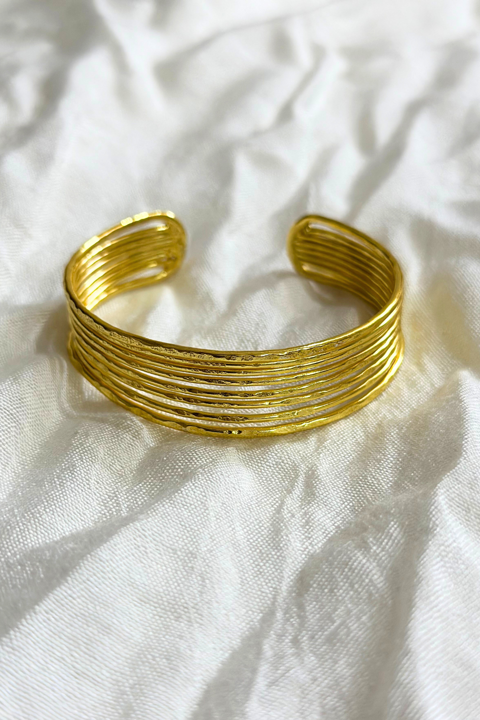 LocalLane Gold-Plated Adjustable Brass Stacked Cuff Bracelet