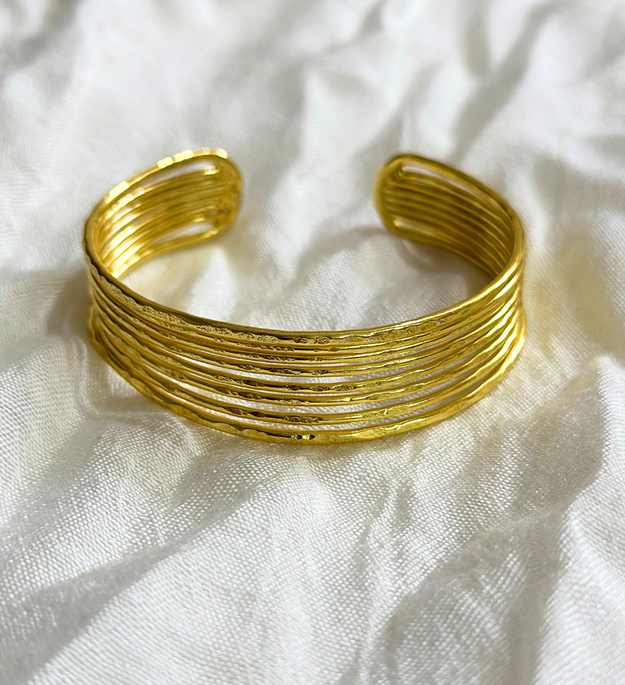 LocalLane Gold-Plated Adjustable Brass Stacked Cuff Bracelet