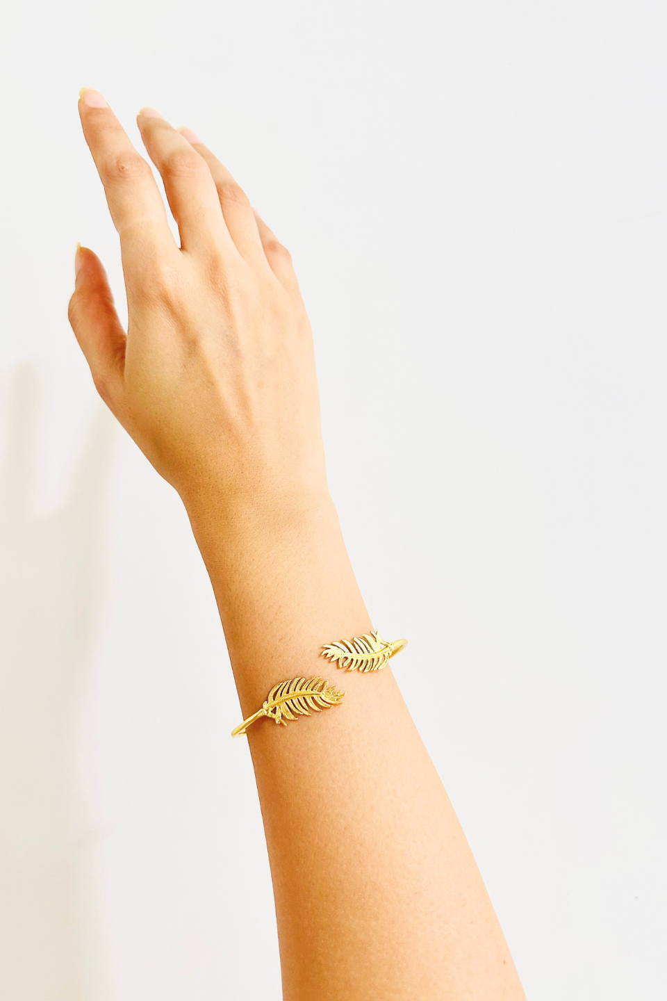 LocalLane Gold-Plated Adjustable Brass Feather Bracelet