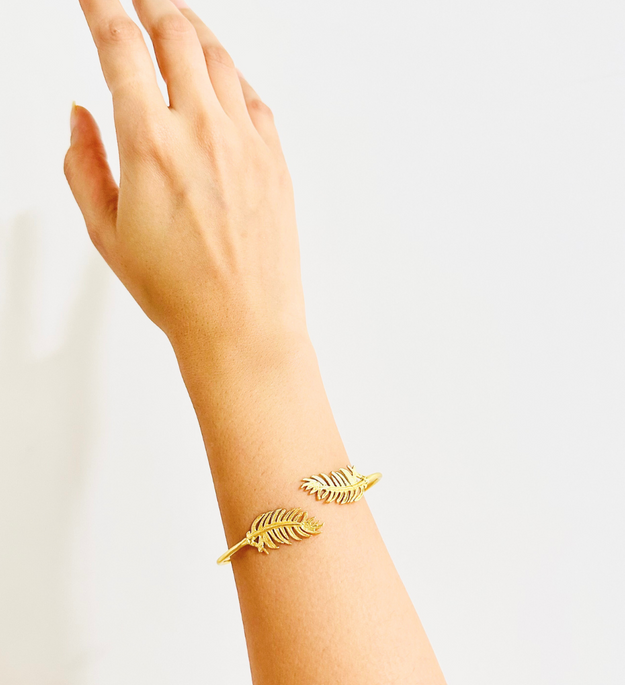 LocalLane Gold-Plated Adjustable Brass Feather Bracelet