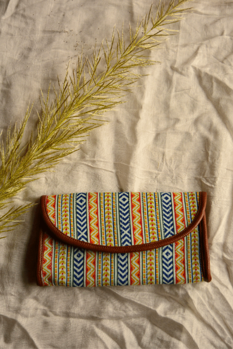 LocalLane Multicolour Boho Stripes Hand Block Printed Envelope Wallet