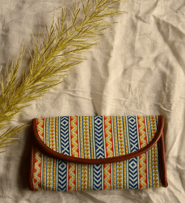 LocalLane Multicolour Boho Stripes Hand Block Printed Envelope Wallet