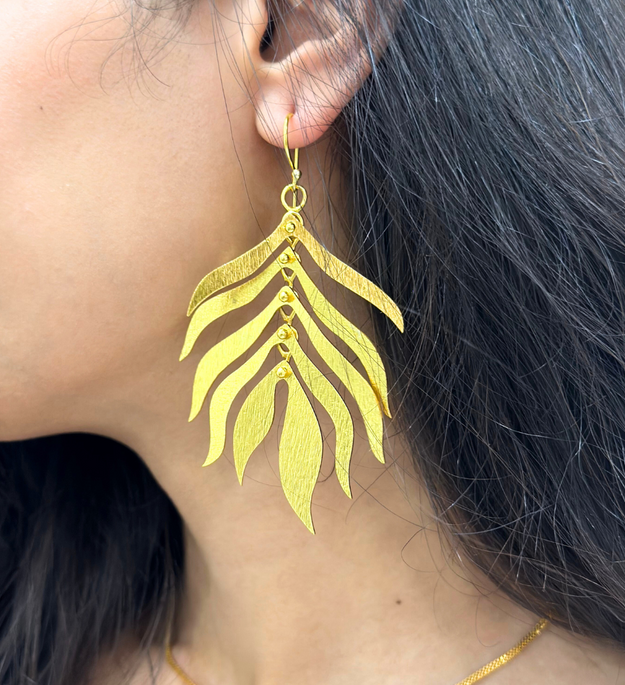 LocalLane Handcrafted Leaf Statement Drop Earrings