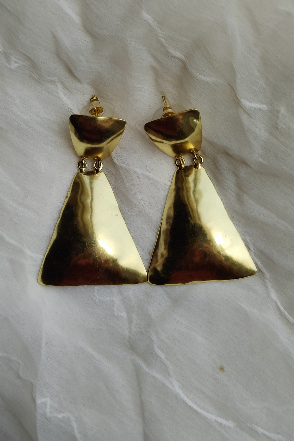 LocalLane Artistic Triangles Drop Handmade Brass Earrings