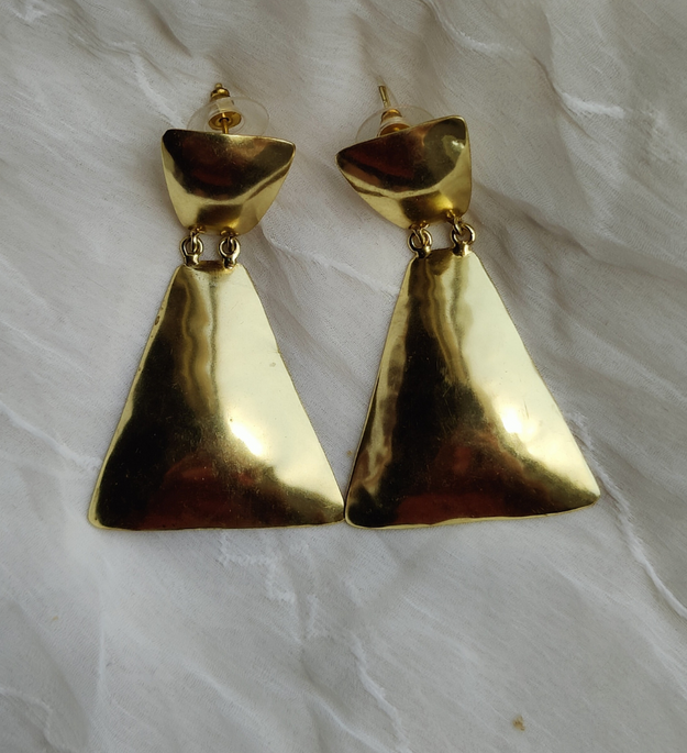 LocalLane Artistic Triangles Drop Handmade Brass Earrings