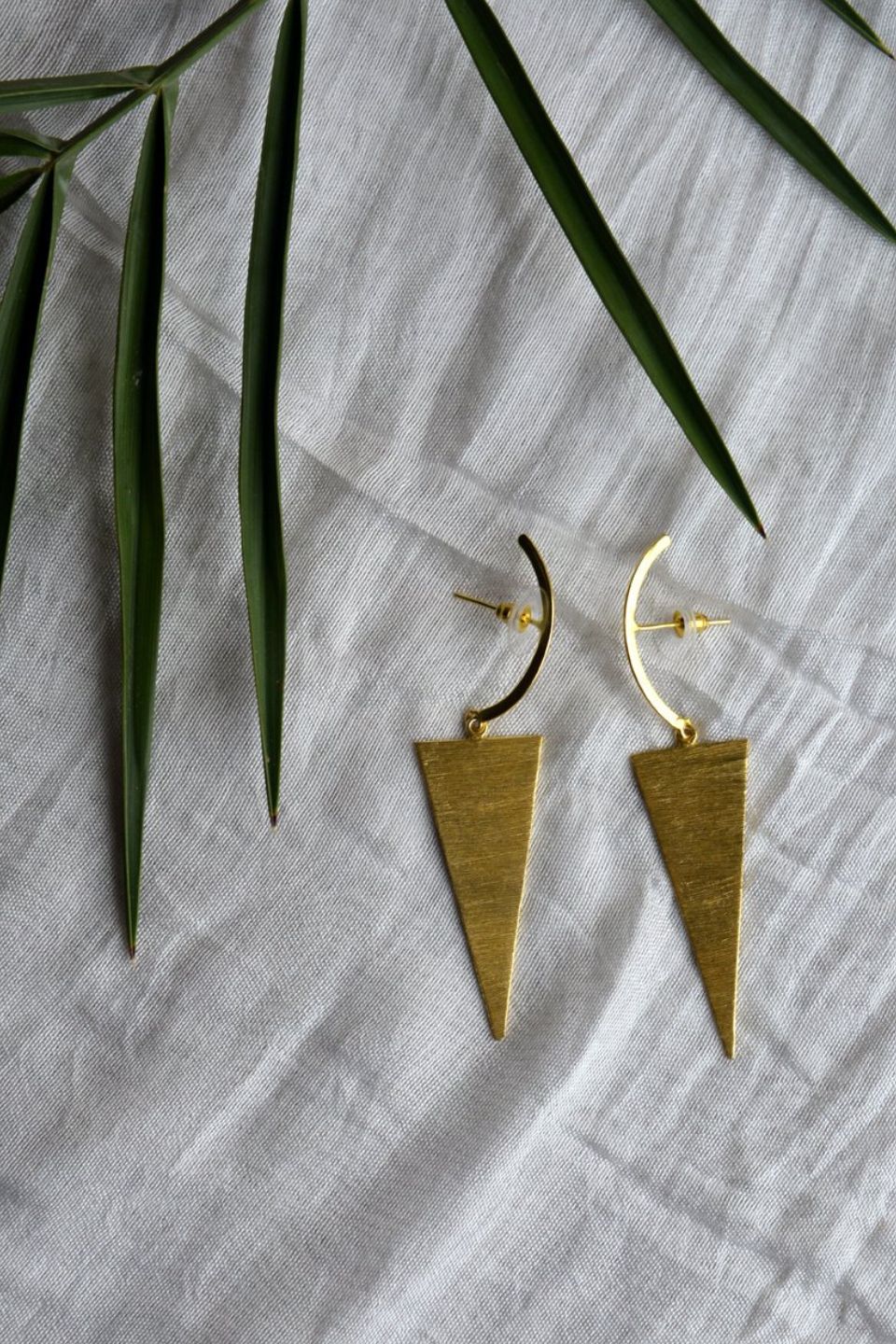 LocalLane Crescent Moon Triangular Handmade Brass earrings