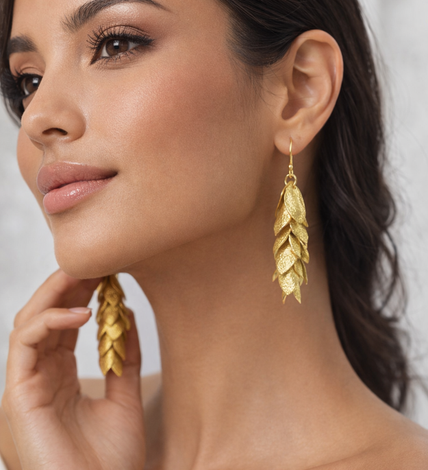 LocalLane Leafy Affair Drop Gold Plated Brass Earrings