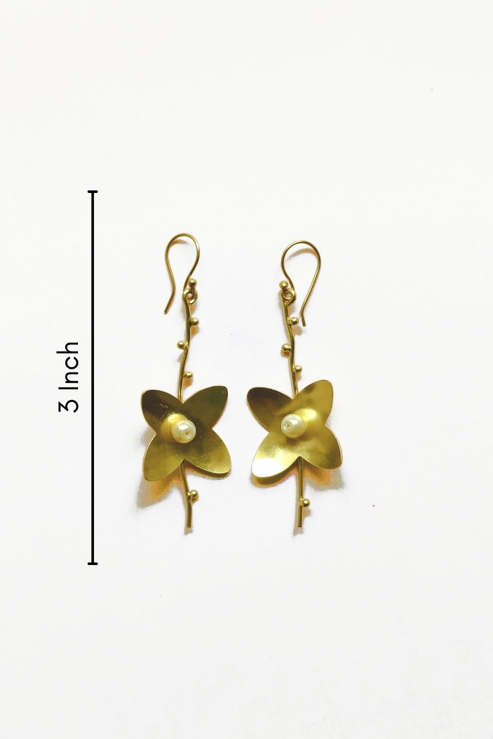 LocalLane Floral Pearl Handmade Brass Earrings