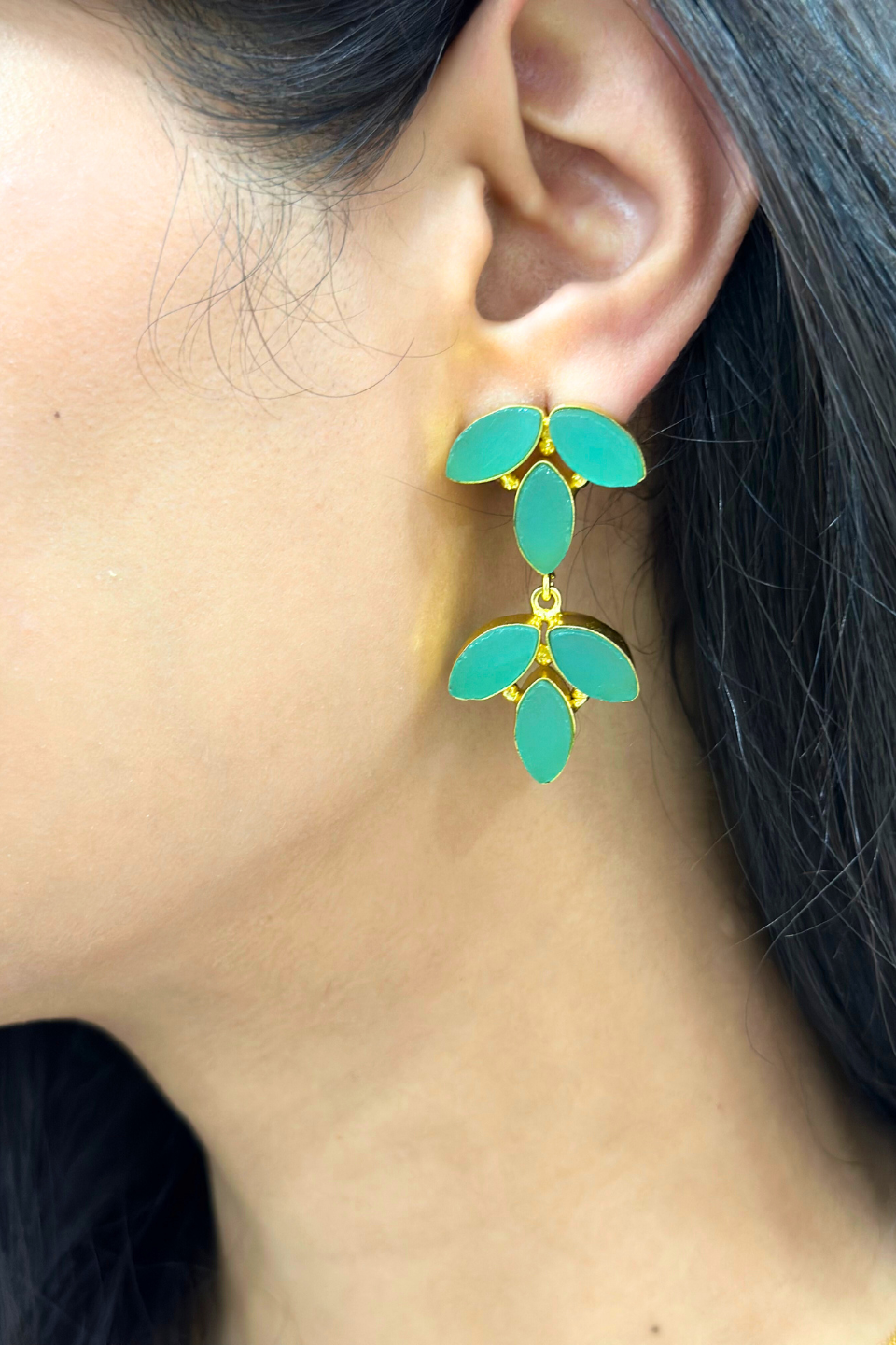 LocalLane Handcrafted Coral Green Leafy Drop Earrings