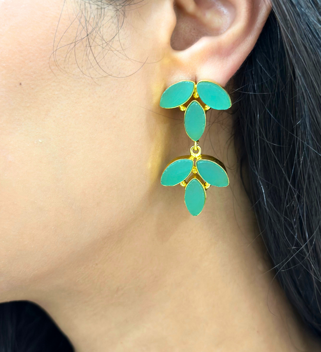 LocalLane Handcrafted Coral Green Leafy Drop Earrings