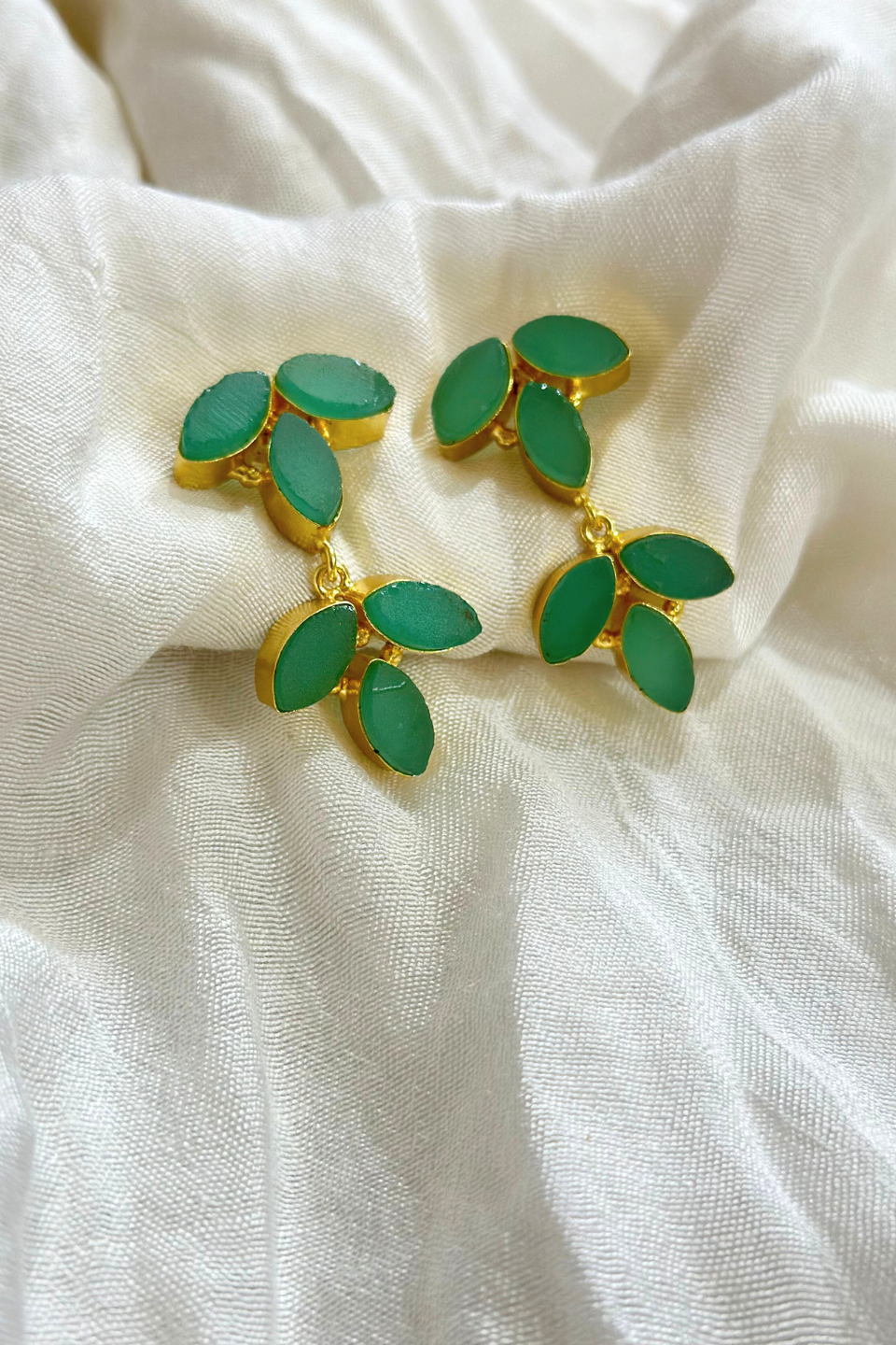 LocalLane Handcrafted Coral Green Leafy Drop Earrings