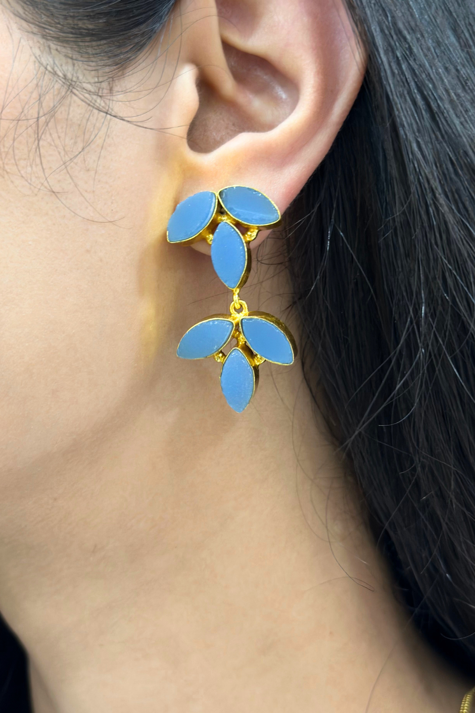 LocalLane Handcrafted Blue Leafy Drop Earrings