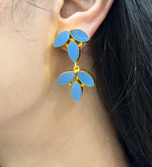 LocalLane Handcrafted Blue Leafy Drop Earrings