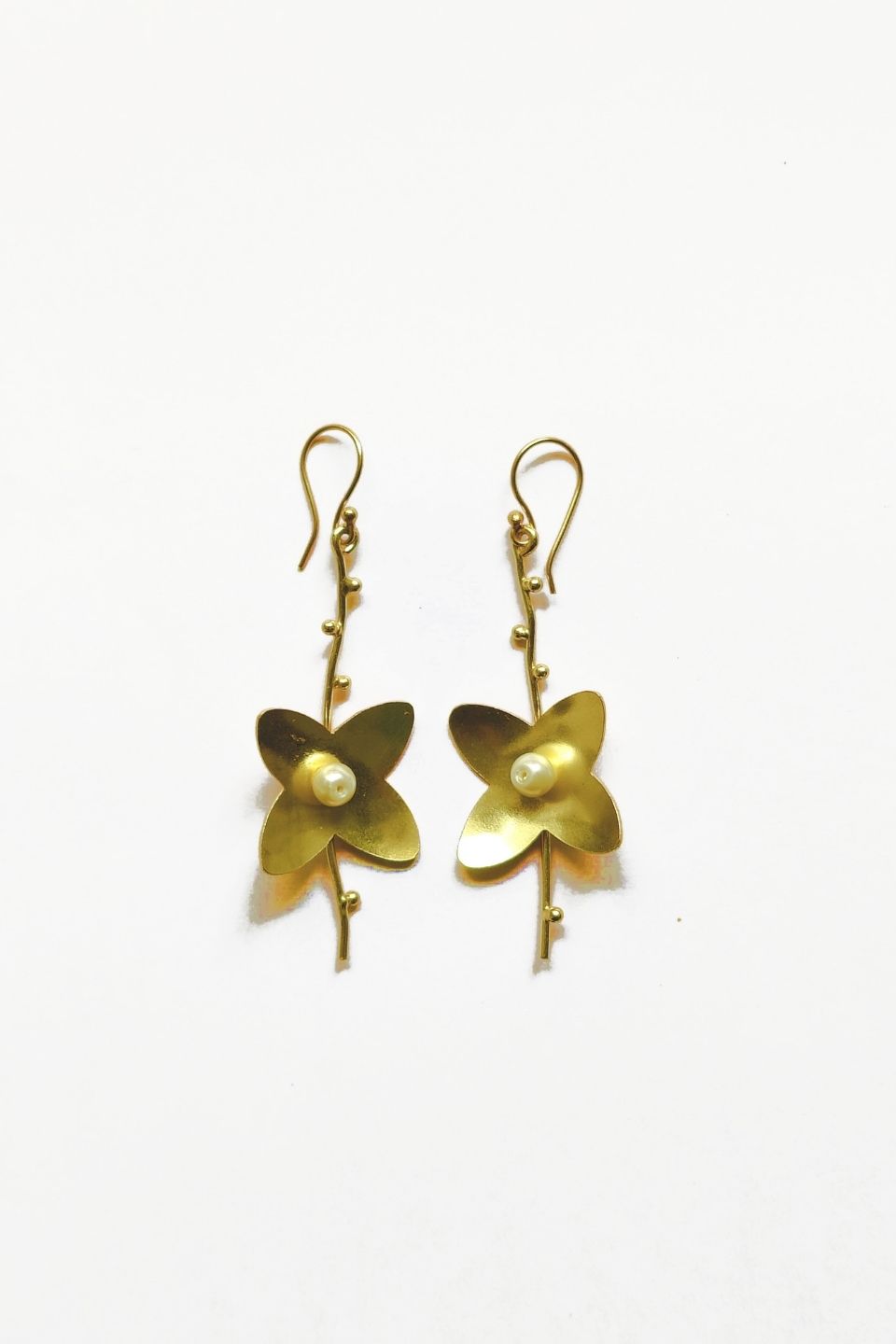 LocalLane Floral Pearl Handmade Brass Earrings