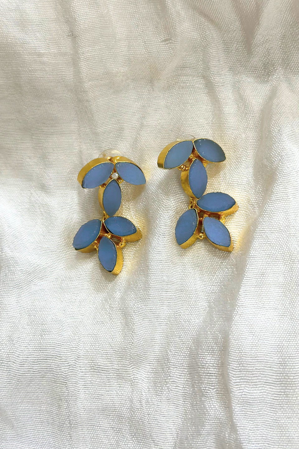 LocalLane Handcrafted Blue Leafy Drop Earrings