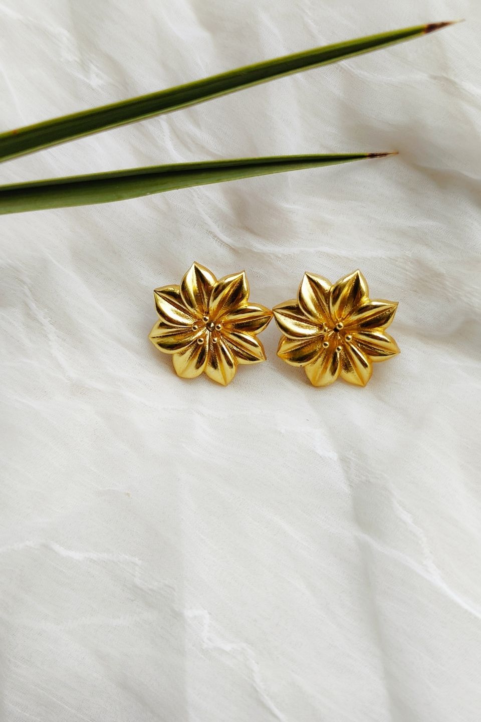 LocalLane Jasmine Studs Handmade Brass Earrings