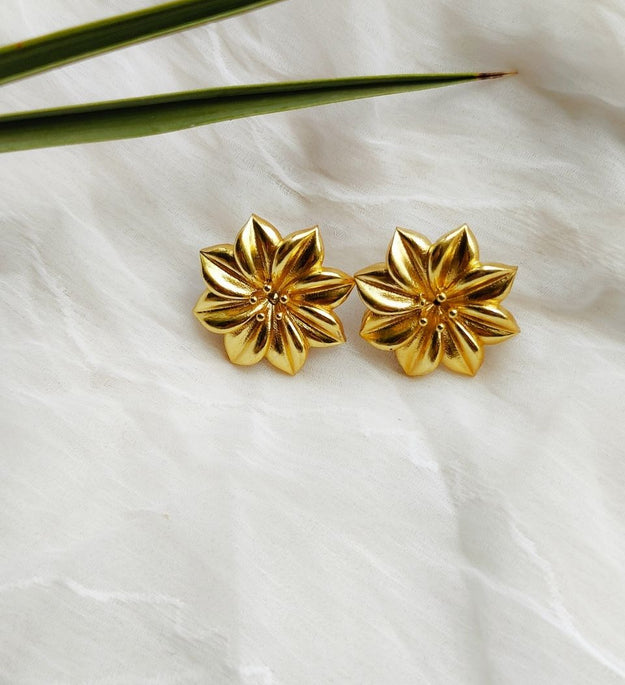 LocalLane Jasmine Studs Handmade Brass Earrings