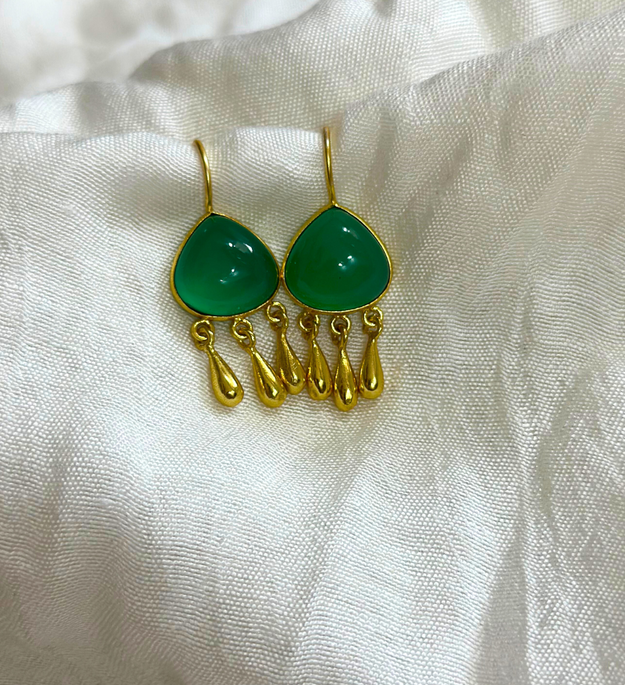 LocalLane Handcrafted Turkish Style Green Stone Drop Earrings