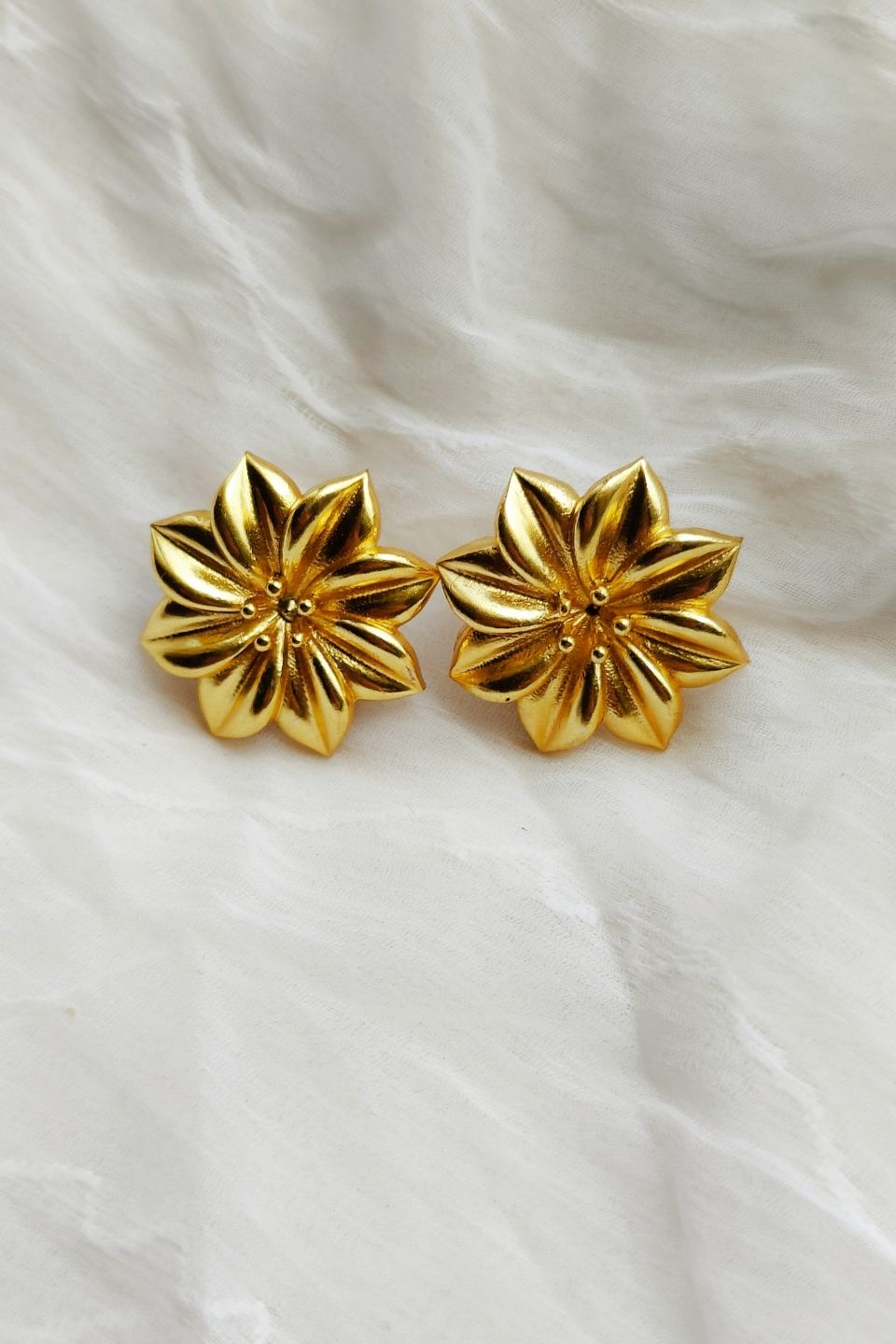 LocalLane Jasmine Studs Handmade Brass Earrings